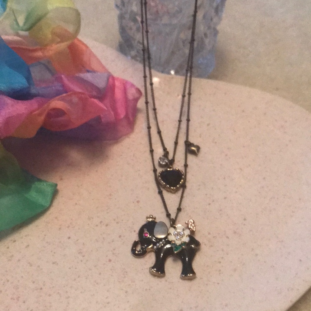 Betsey Johnson Elephant & Heart Necklace